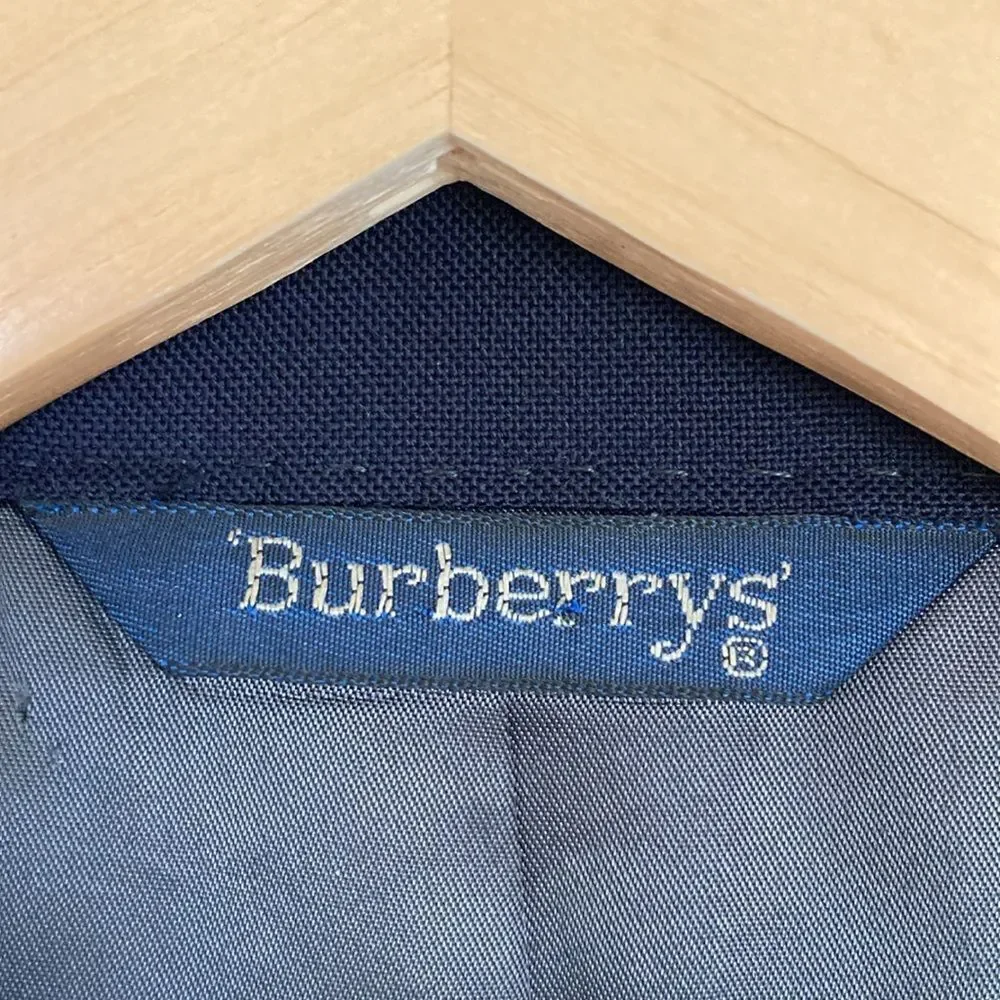 Burberrys' Mens Vintage Navy Wool 44R Blazer 2 Gold Button Front‎ Single Vent